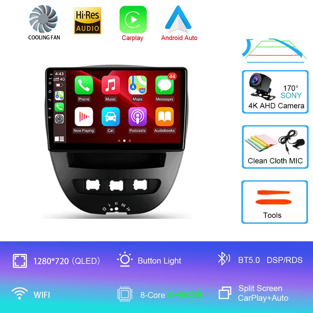Android 14 Carplay Auto Multimedia Player Car Radio For Peugeot 107 Citroen C1 Toyota Aygo 2005 -2014 DSP Stereo 2din Head Unit