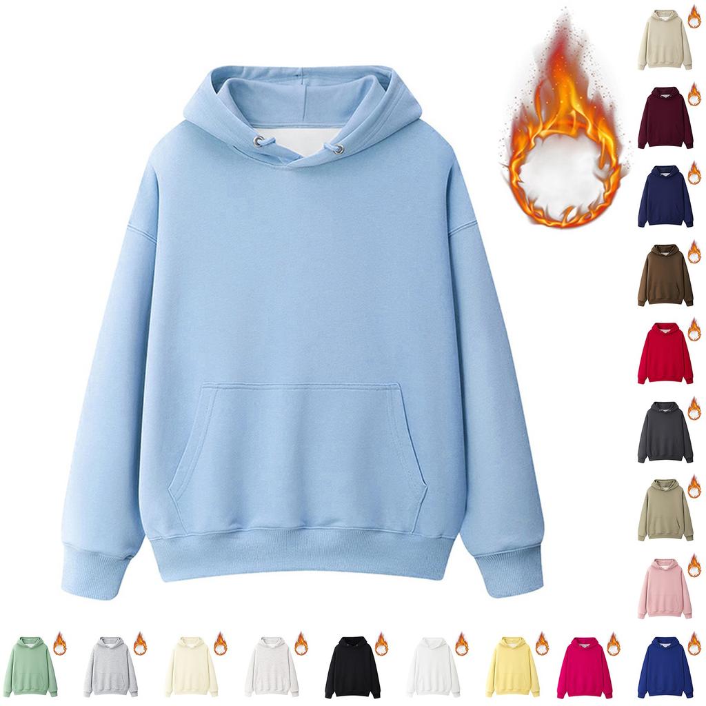 Ladies' Fashionable Solid Color Casual Hooded Pocket Long Sleeved Sweatshirt