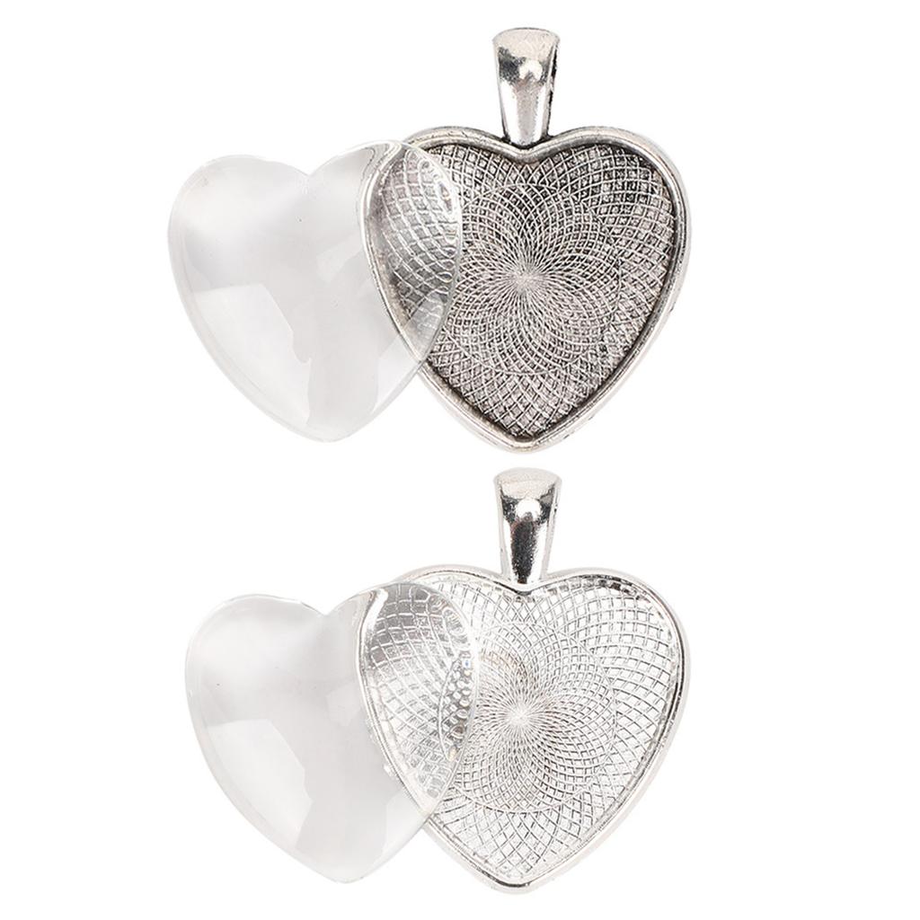 60pcs Pendant Trays Heart Shaped Pendant Setting Cabochon Base Setting with Glass Cabochon