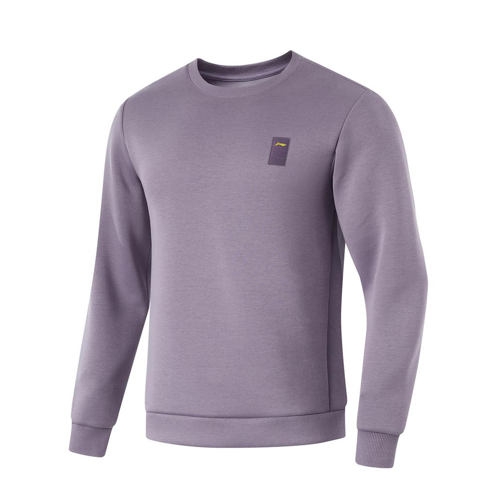 Li-Ning Fitness Series Solid Color Crew Neck Pullover Long Sleeve Sweatshirt Men Sweatshirt Dark-Gray Purple AWDU575-3