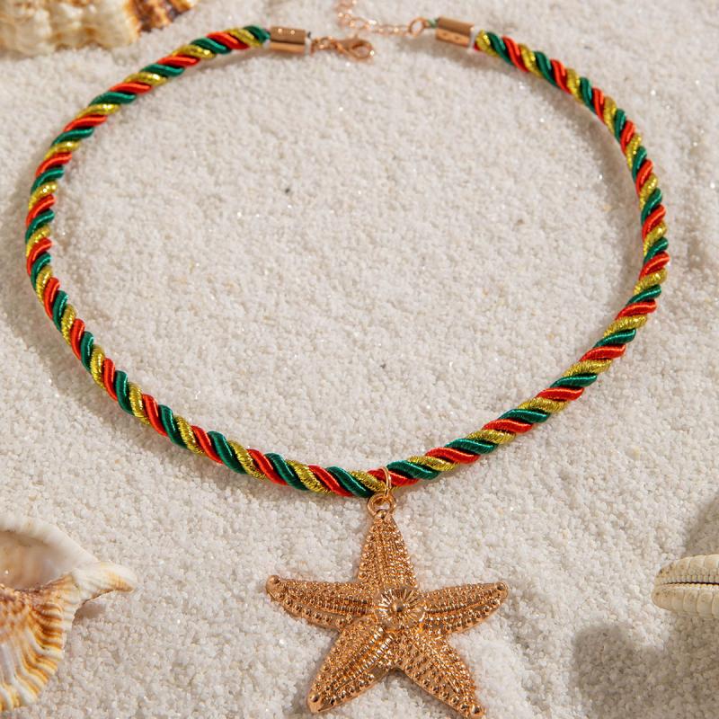 

Золотой Преувеличенный Морская Звезда Сплав Серьги Ожерелье Комплект, Океанский Стиль Пляжный Элегантный Женский Аксессуар