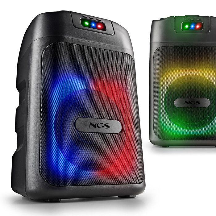 NGS WILD CLUB: 80W sans fil BT/TWS, USB/AUX, laser LED, batterie 6h.