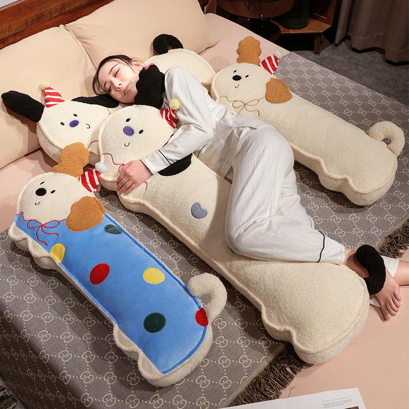 Kawaii Cartoon Soft Down Cotton Dog Plush Pillow Doll Stuffed Pet Doll Baby Long Sleep Pillow Accompany Gift for Girlfriend