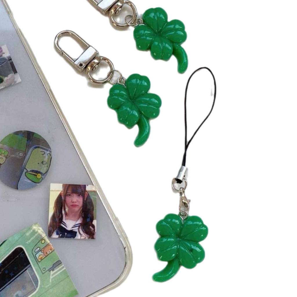 Original Green Leaf Lucky Phone Charms Pendant Cute Keychain Accessories For iPhone 12 CCD Camera Schoolbag Ins Korea