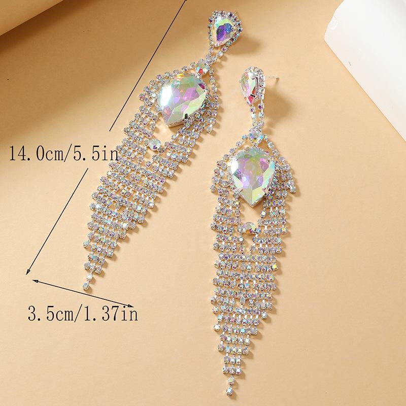 European Luxury Gold-Plated AB Rhinestone Tassel Earrings - Nightclub Fashion Accessories