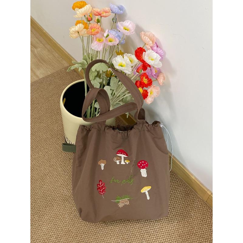 New letter printing bag women's large-capacity nylon shoulder bag casual versatile portable drawstring tote bag