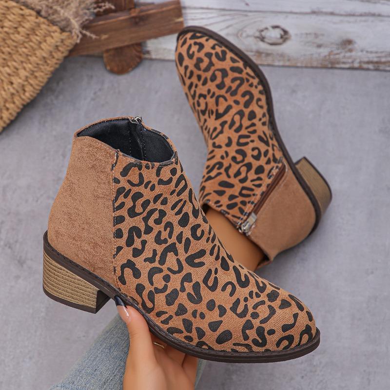 Fashion Women's Thick Heel Single Boots Winter New Round Head Suede Side Zipper Soft Sole Anti-slip Wear-resistant Low-top Shoes