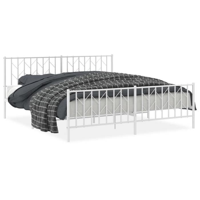 VidaXL Cadre de lit métal avec tête de lit/pied de lit blanc 183x213cm 374509