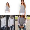 Korean Style Womens Lace Panel Long Sleeve Slim Fit Blend Round Neck Casual Top