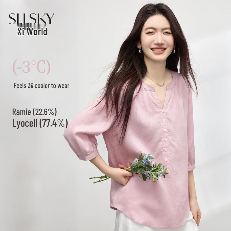Women s Ramie Tencel Seven-Quarter Sleeve Shirt L