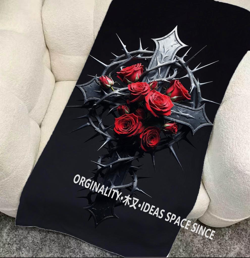Gothic Thorn Rose Cross Beach Towel Patterned Sunscreen And Windproof Suitable For Swimming Pool Camping Travel Blanket