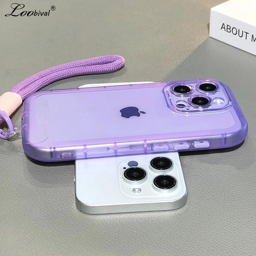 Transparent Hand Wrist Strap Soft Case for iPhone 16 15 14 Pro Max Plus 13 12 11 With Lanyard Candy Color Clear Silicone Cover