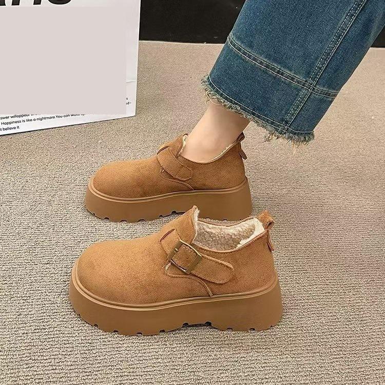 Muffin thick-soled heightened velvet Birkenstocks, autumn and winter new retro loafboken cotton shoes 35
