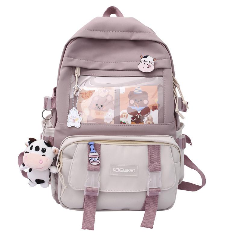 Contrasting Color Large-Capacity Backpack, Male And Female Students, Harajuku Style Schoolbag, Girl Cartoon Backpack Tide