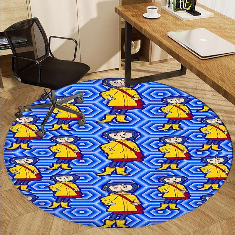 Coraline Pattern Round Rug, Indoor/Outdoor Mat, for Picnic, Gameroom, Bedroom, Office, Living Room, Home Decor Carpet, Birthday Gift