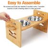 6 Gears Adjustable Pet Bowl Stand Stainless Steel Bowls Double Bowl Elevated Feeder Sturdy Bamboo Pet Food Feeder Large Dogs