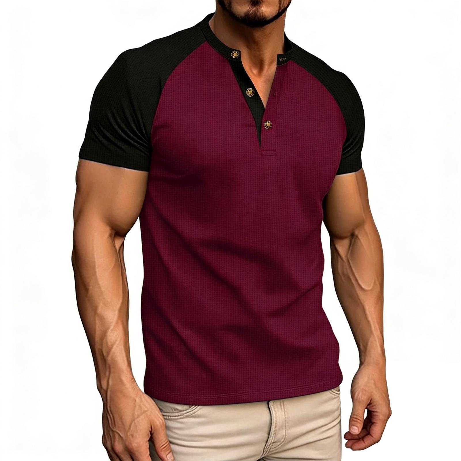 Men s Summer Color-block Raglan Short-sleeve T-shirt Casual Sporty Top XL винный 1800₽