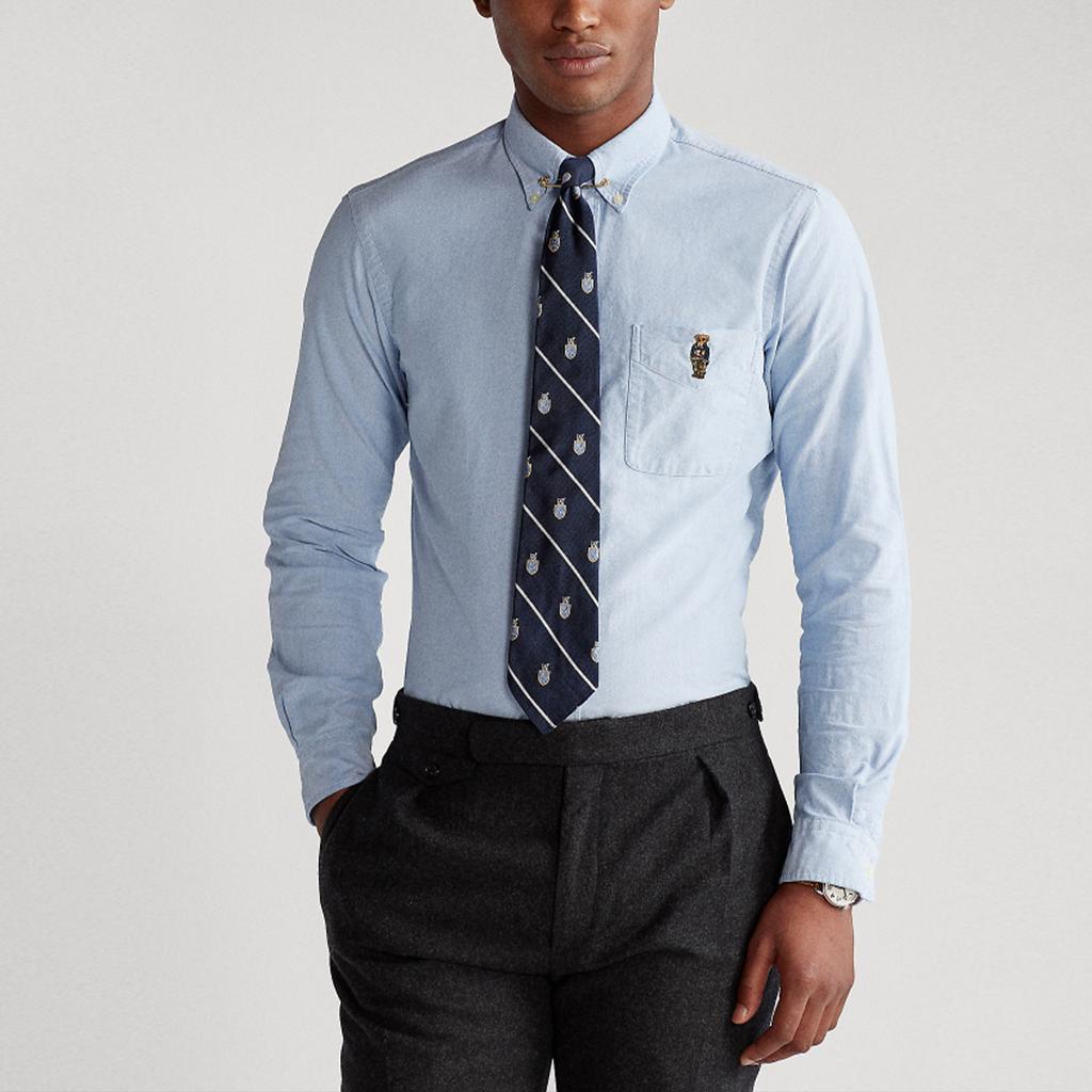 Polo Ralph Lauren Bear Embroidered Loose Fit Button-Up Long Sleeve Shirt Men shirts Blue MNPOWOV16820896-400