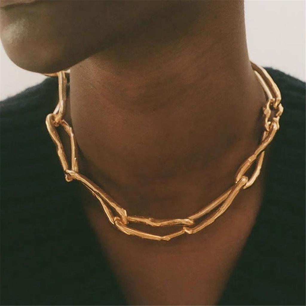 Tooxika Vintage High Feeling Thick Chain Textured Cuban Chain Necklace Heavy Streetwear Collarbone Chain