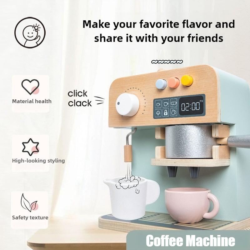 23Pcs Children Playhouse Wooden Simulation Coffee Maker Kitchen Toy Set Kids Montessori Educational Coffee Machine Puzzle Toy