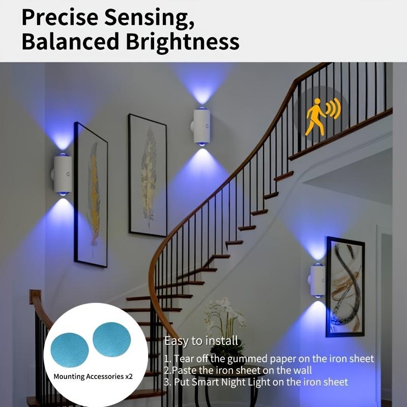 Uppladdningsbar LED-nattlampa med rörelsesensor, RGB-tonad omgivningsljus, Dimbar inomhuslampa, Magnetisk trappbelysning, Lämplig för entré