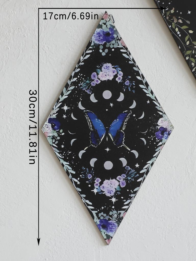 Moon Phase Butterfly Wooden Wall Hanging Wall Decor Rhomboid Boho Home Decoration Witch Decor Room Decors Aesthetic Crafts Gifts