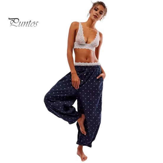 

Женские брюки-шаровары со средней посадкой и эластичным поясом, повседневные широкие брюки с пуговицами в горошек, декор, шаровары, спортивные брюки на открытом воздухе XL темно-синий