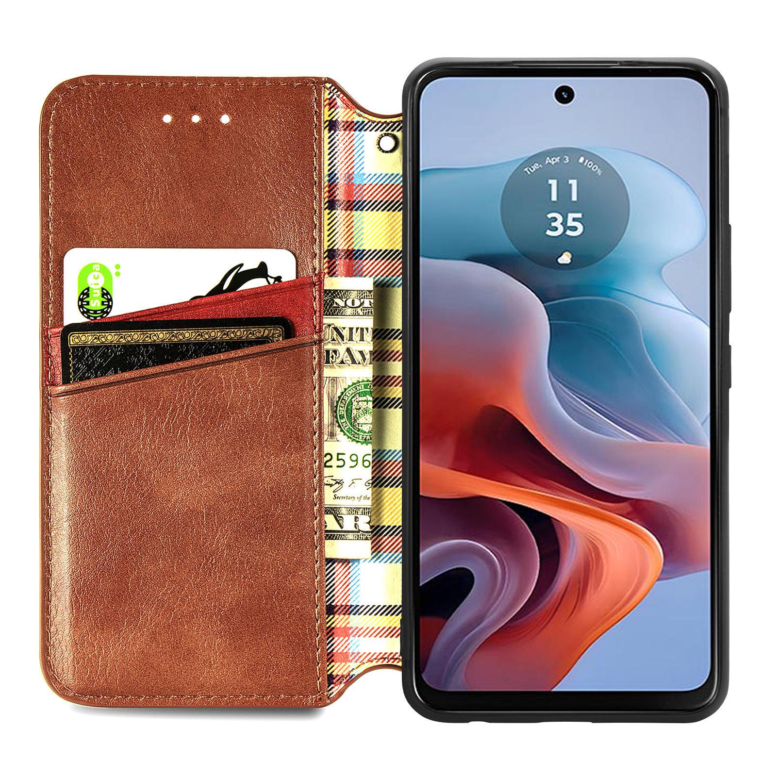 

For Motorola Moto G45 5G/G34 5G PU Leather Case Rhombus Imprint Wallet Stand Phone Cover Brown