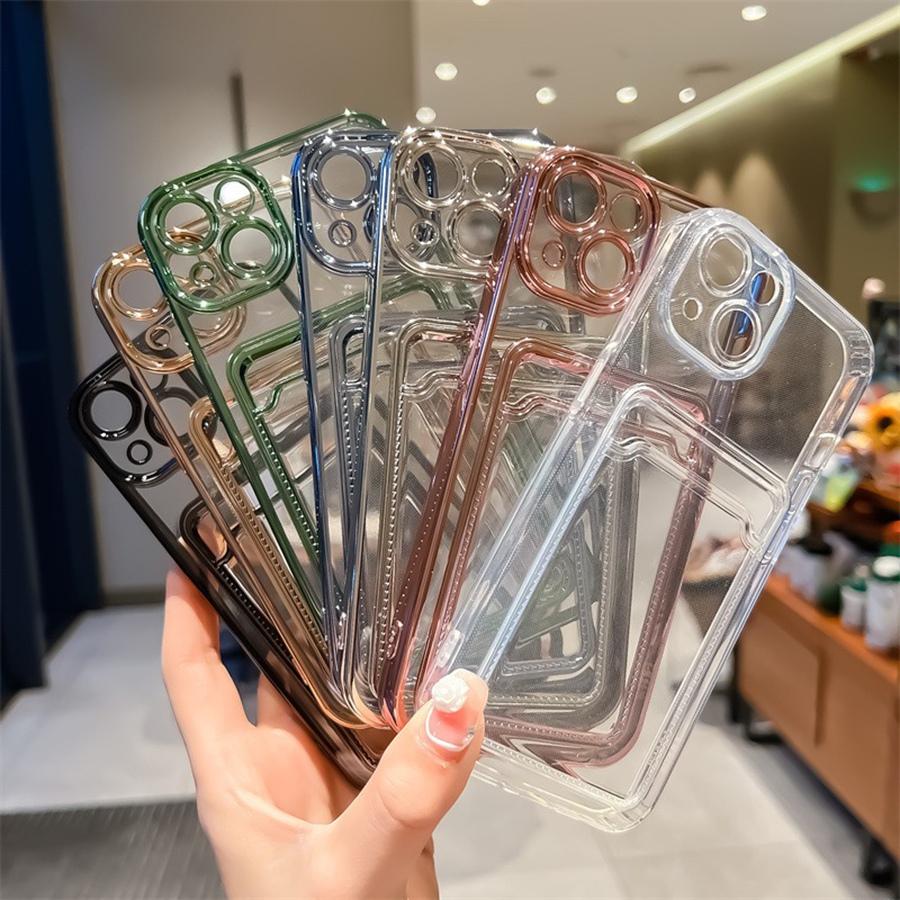 Luxury Plating Frame Wallet Phone Case with Card Holder for iPhone 16 15 14 13 12 11 Pro Max 16 Plus 15 Pro 14 Pro Max Soft TPU Shockproof Case Cover