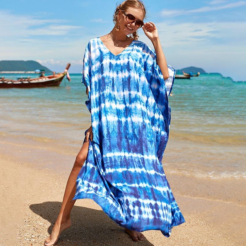 New Printed Robe Beach Resort Loose Plus Size Beach Dress Bikini Swimsuit Smock for Women