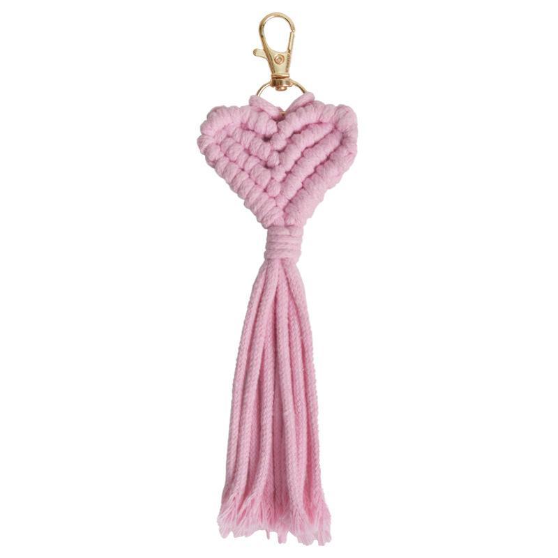 1Pcs Cute Car Keyring Handmade Macrame Heart Shaped Pendant Keychains For Women Wedding Gift