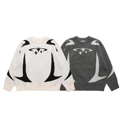 KOSY Herren Vintage Strickwaren Y2K Sterne Grafik Pullover Winter Harajuku Oversized Pullover Unisex Ästhetische Kleidung für Teenager