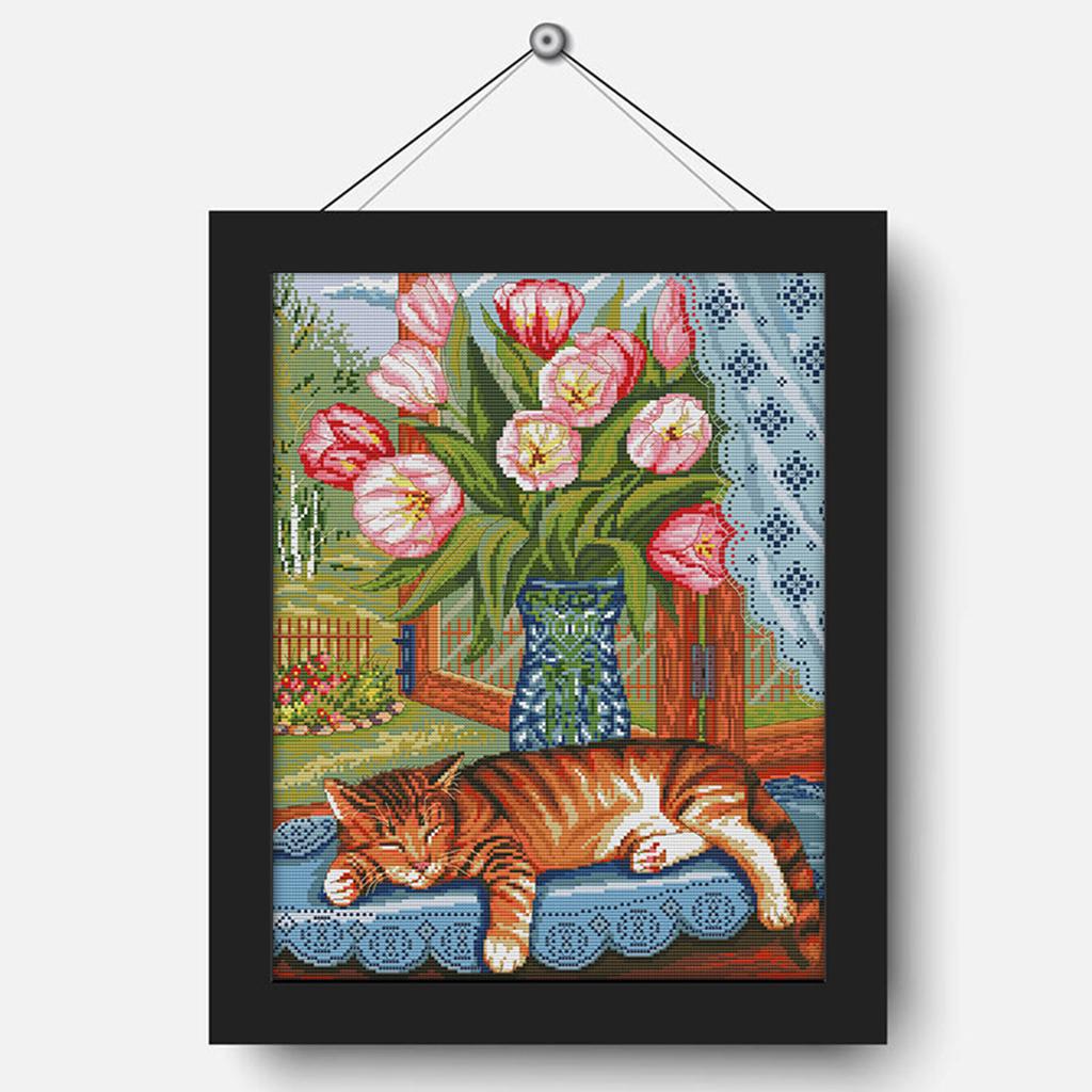 Cheap Cat Printed Pre Stamped Cross Stitch Kit Needlework DIY Craft