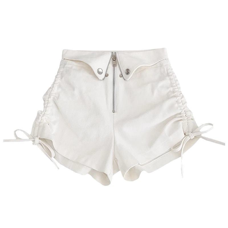 Summer High-Waist Zipper Pleated Bodycon Shorts for Women