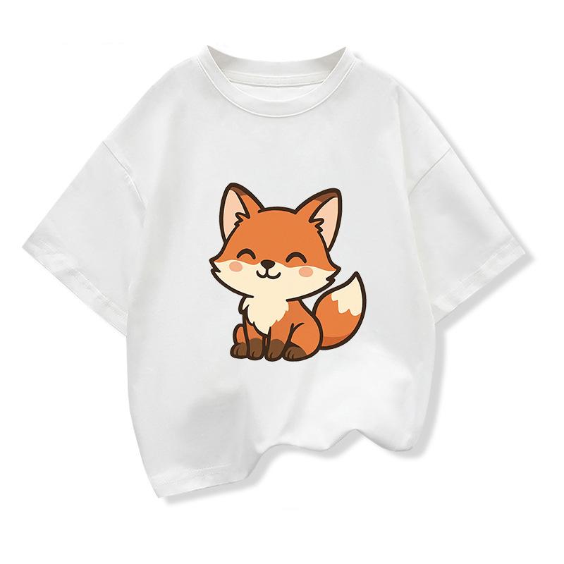 Kids Short-Sleeve T Shirts Cute Fox Children's Summer Pure Cotton Loose Tees Boys Girls Casual Tee Tops Kids Clothing Gift