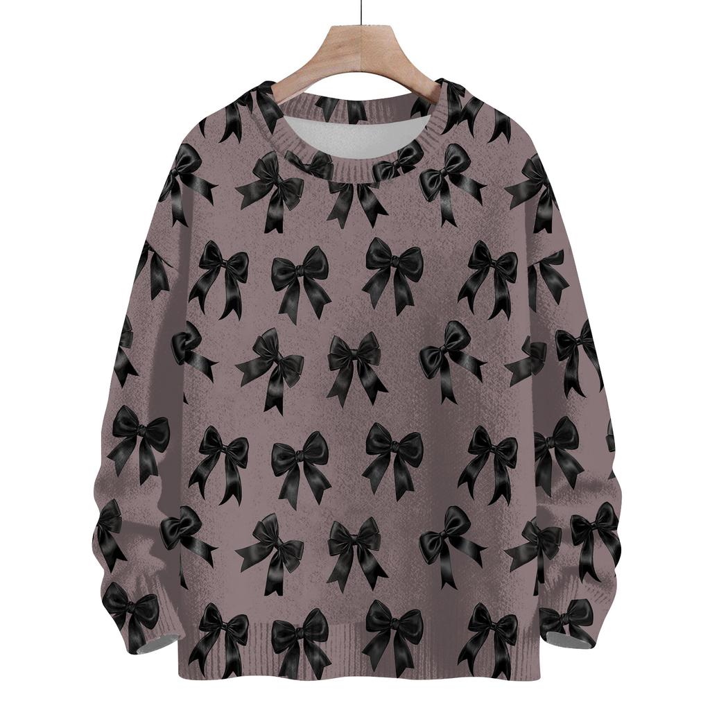 Women's Casual Long Sleeve Bow Woolen Sweatshirt Fall  Vacation Long Sleeve Pullover