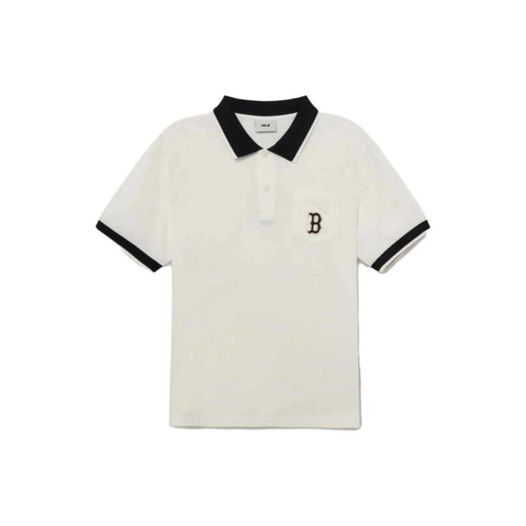 MLB Striped Detail Pullover Short Sleeve Polo Shirt Men tops White 3LPQB0133-43IVS