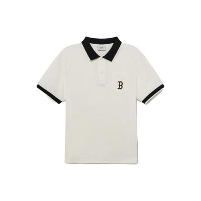 MLB Gestreiftes Detail Pullover Kurzarm Poloshirt Herren Oberteile Weiß 3LPQB0133-43IVS