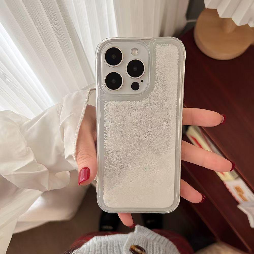 Snowflake Quicksand Shell Suitable for Apple 16 Mobile Phone Case IPhone 15 Protective Case 14 13 Transparent 12 Soft Border 11