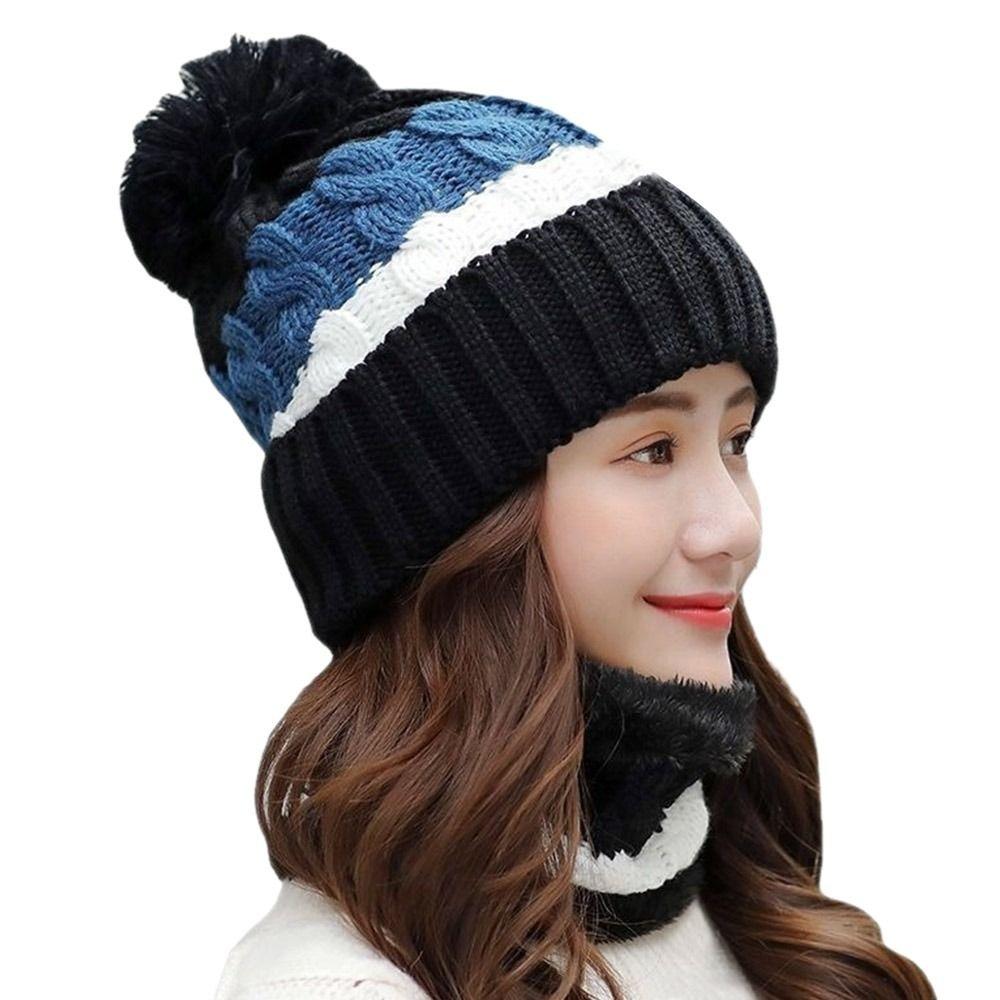 Coral Fleece Woolen Hat Soft Hooded Thermal Cap Fashion Cold Proof Scarf  School