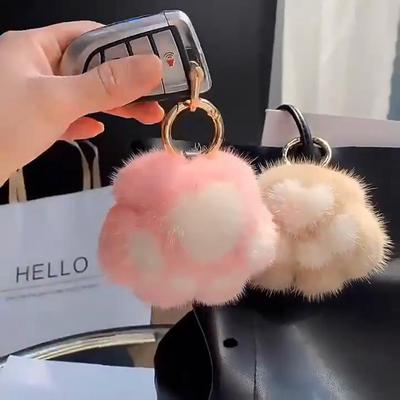 Lindo Pompom de Cabelo Pata de Gato Fofo Pingente de Bolsa para Mulheres Meninas Pingente de Pata de Animal Fofo na Bolsa