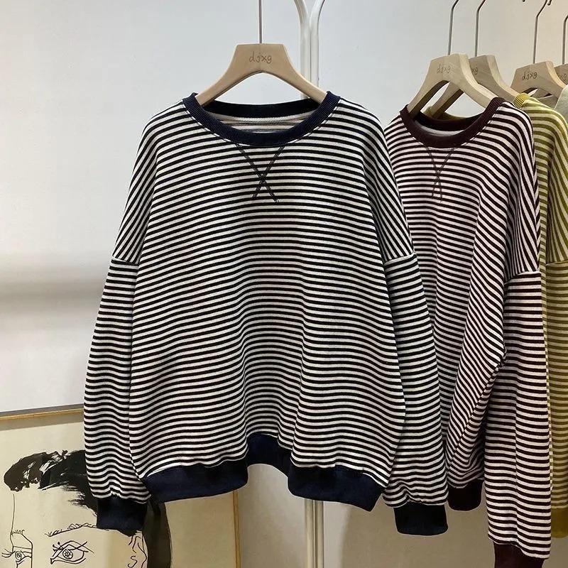 Sweatshirt for Women Oversize Stripe Loose Half-high Neck Casual Pullover Long Sleeve Spring Sweatshirt Top