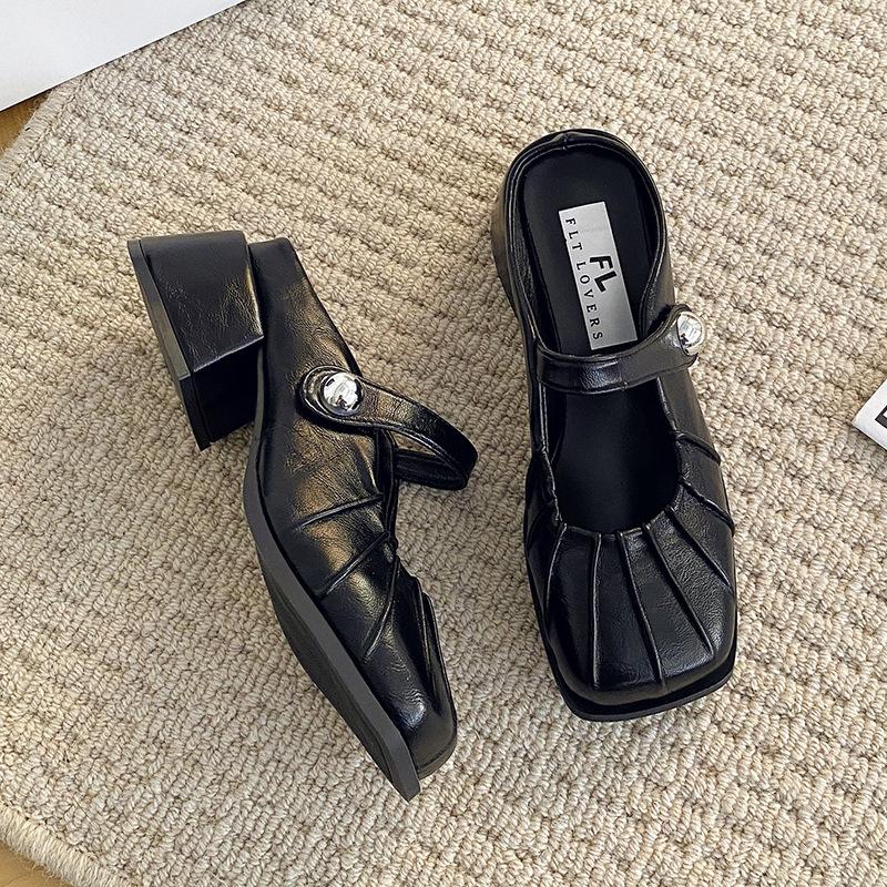 

Французские женские полушлепанцы с серебряным верхом класса люкс, для улицы, весенне-летние, новые, ленивые, на толстом каблуке, одинарные туфли 40 чёрный