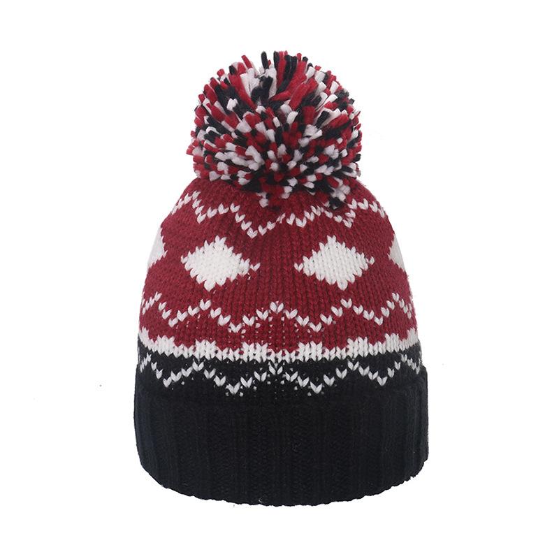 2025 Autumn and Winter New Geometric Rhombus Jacquard Wool Knitted Hat Fleece Thickened Thermal Hat Winter Hat Men and Women