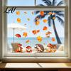 Static Window Film 2PCS Autumn Hedgehog Clings Fall Maple Leaf Mushroom Glass Stickers Clings No-Adhesive Decals for Home Store Coffee Shop