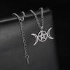 Teamer Stainless Steel Goddess Necklace for Women Men Pentagram Moon Wicca Jewelry Magic Pendant Pentacle Witch Amulet Bijoux