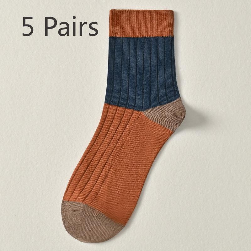 

5 пар мужских носков из чистого хлопка, впитывающих пот, дышащих, подходящих по цвету, хлопковых трубчатых носков 5 Pairs