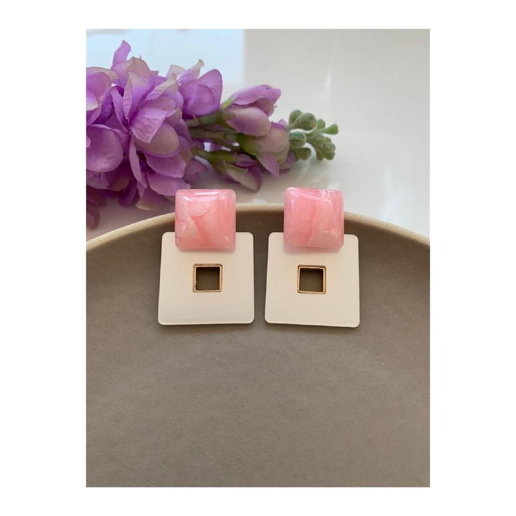 Orange Blue Square Earrings