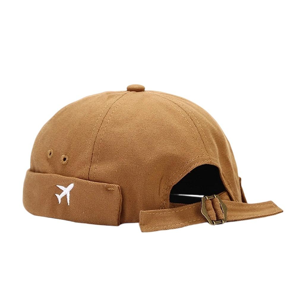 

Cotton Brimless Docker Cap Airplane Embroidery Skullcap Fashion Beanie Street Hat for Men Women коричневий