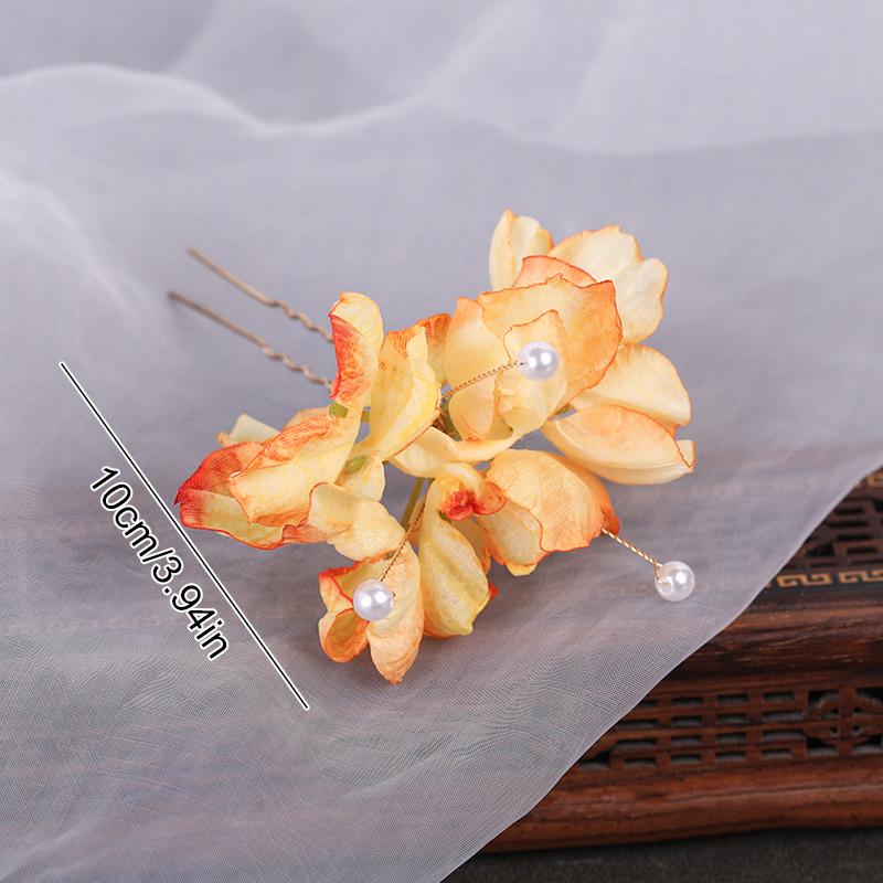 

1PC Accessory U-Shaped Flower Handcrafted Hairpin Silk Hair Vintage Silk Lightweight Ancient-Style Natural B оранжевый